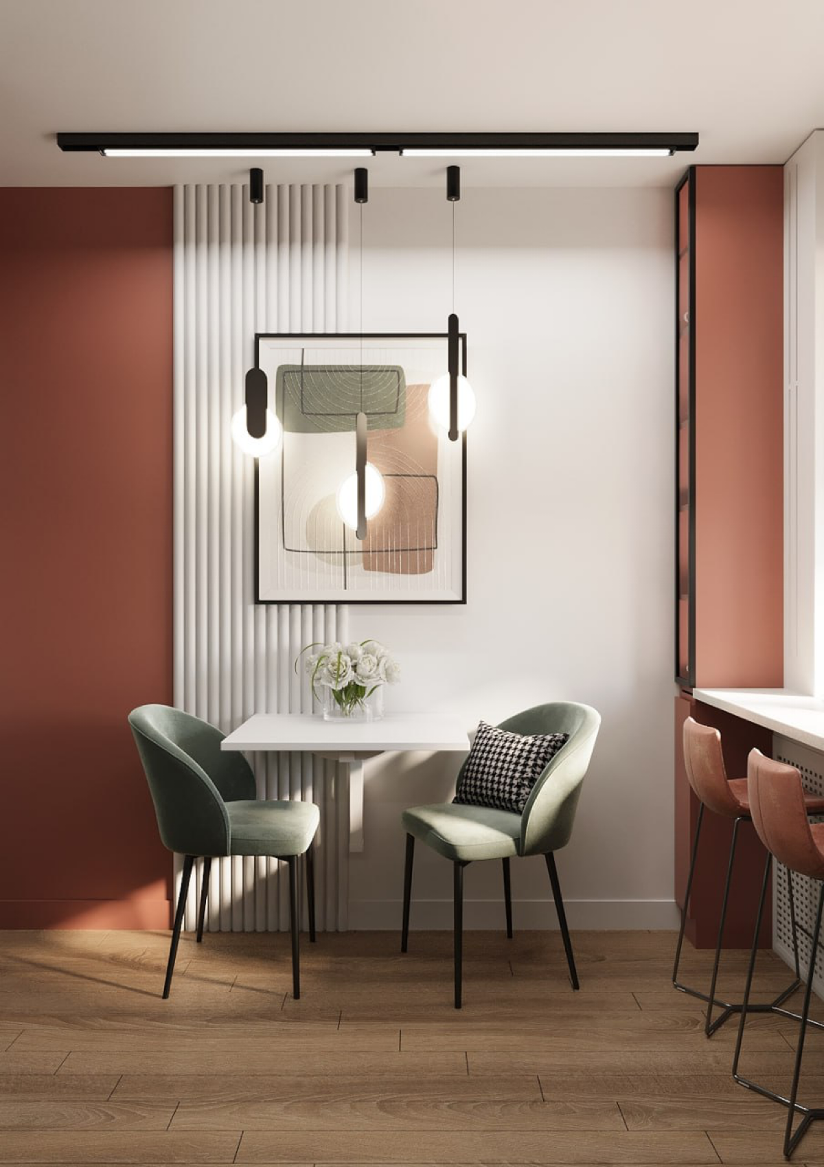 Уютная кухня в сердце столицы Урала!
Проект выполнен в исторической «брежневке». #уральскаябрежневка  
Оттенки зеленого и оранжевого благоприятно влияют на человека | Сетка — социальная сеть от hh.ru