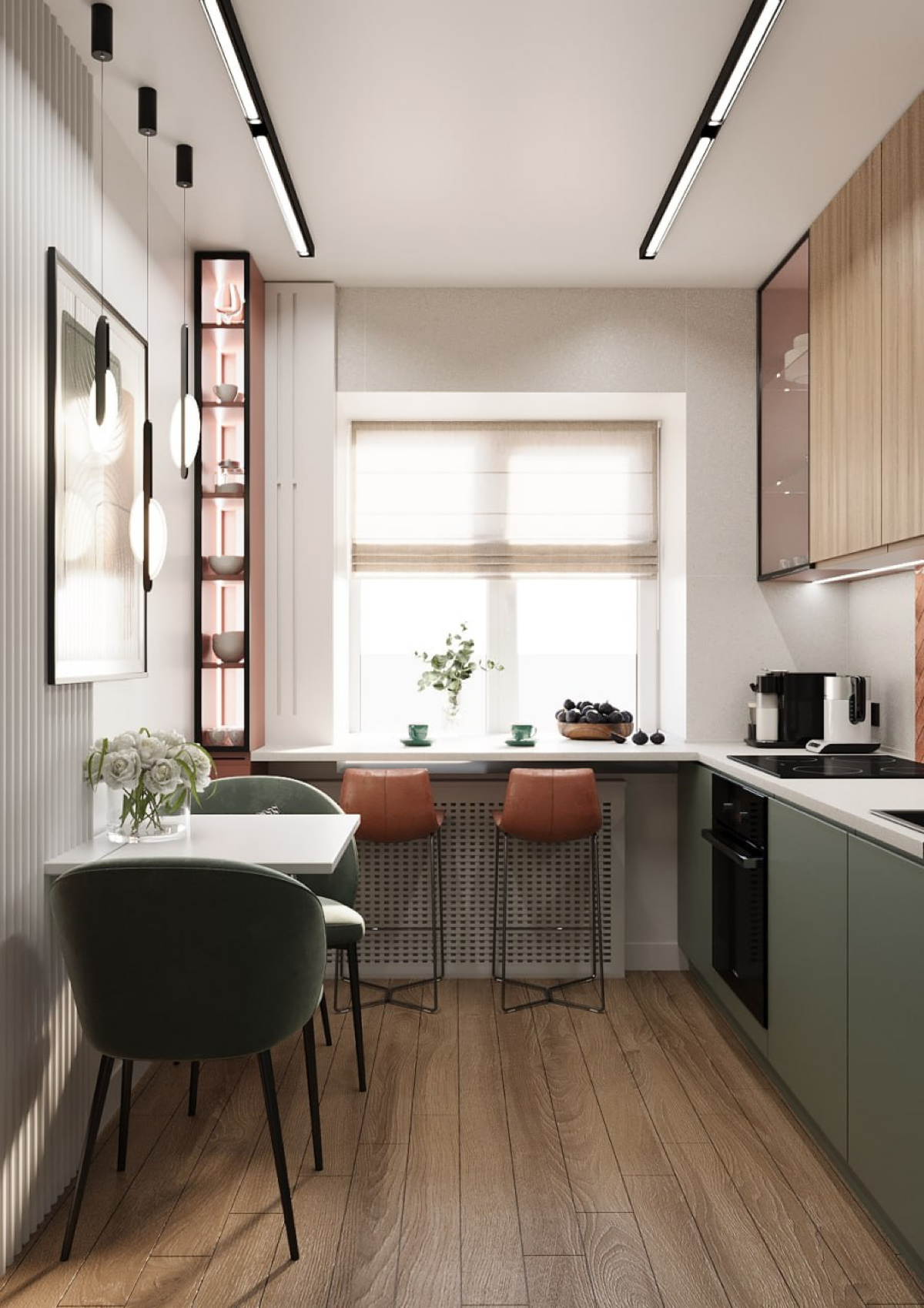 Уютная кухня в сердце столицы Урала!
Проект выполнен в исторической «брежневке». #уральскаябрежневка  
Оттенки зеленого и оранжевого благоприятно влияют на человека | Сетка — социальная сеть от hh.ru