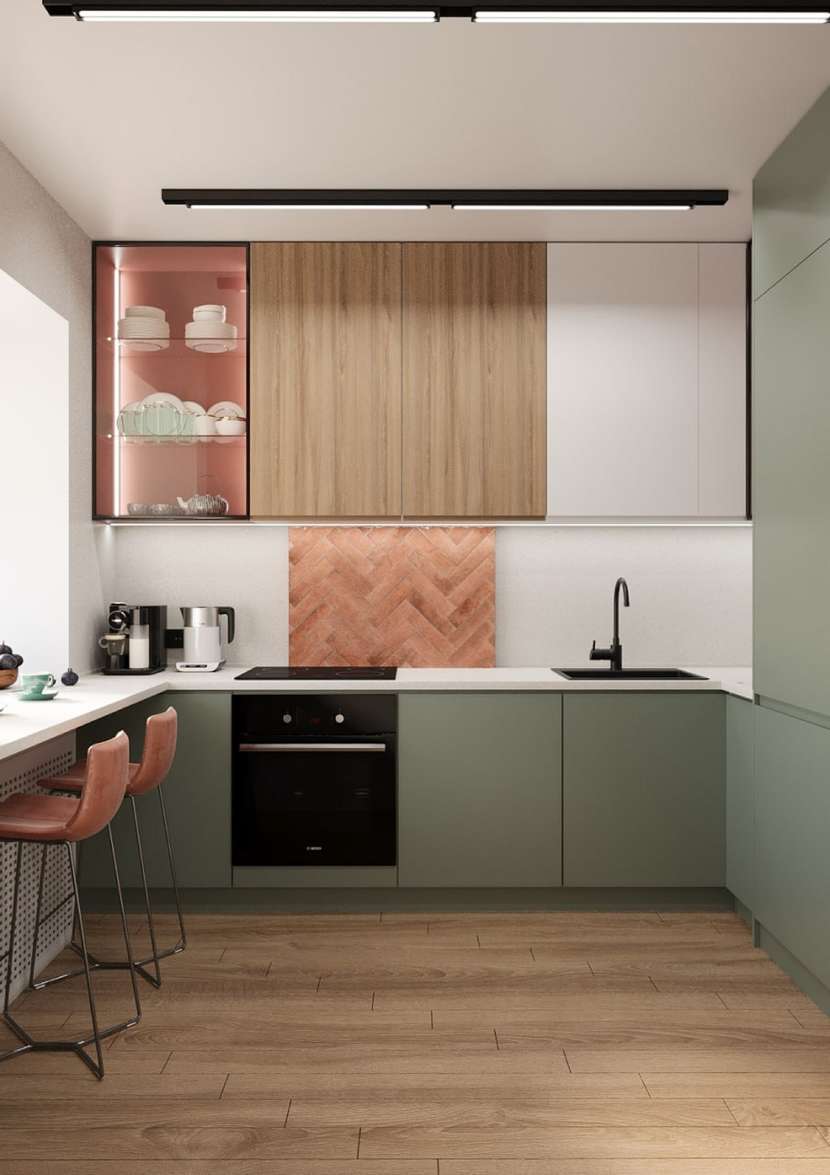 Уютная кухня в сердце столицы Урала!
Проект выполнен в исторической «брежневке». #уральскаябрежневка  
Оттенки зеленого и оранжевого благоприятно влияют на человека | Сетка — социальная сеть от hh.ru