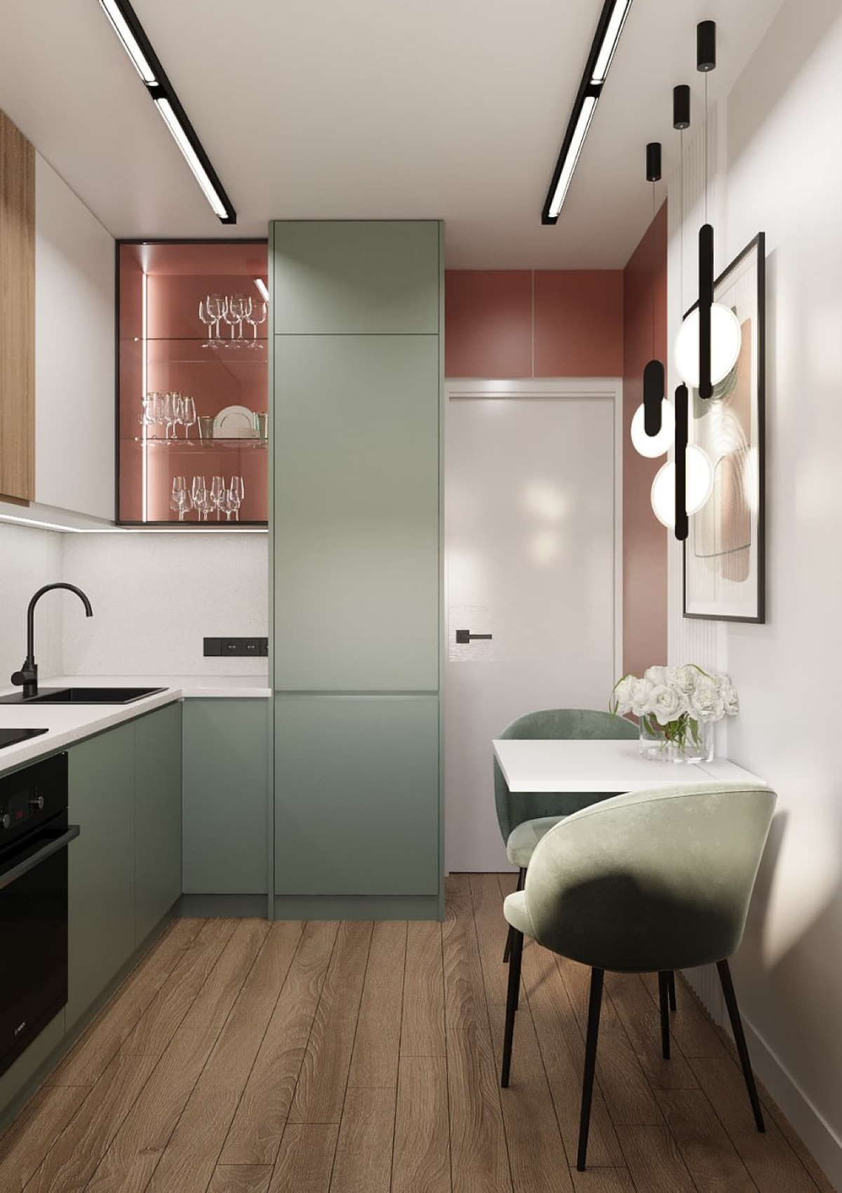 Уютная кухня в сердце столицы Урала!
Проект выполнен в исторической «брежневке». #уральскаябрежневка  
Оттенки зеленого и оранжевого благоприятно влияют на человека | Сетка — социальная сеть от hh.ru