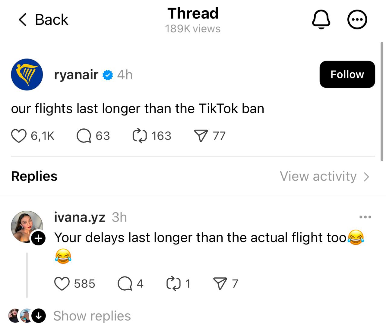 Бан TikTok'a продлился настолько недолго, что некоторые жители США могли его попросту проспать.
Ryanair уже успел ситуативно пошутить, что некоторые их рейсы длятся дольше, чем блокировка | Сетка — социальная сеть от hh.ru