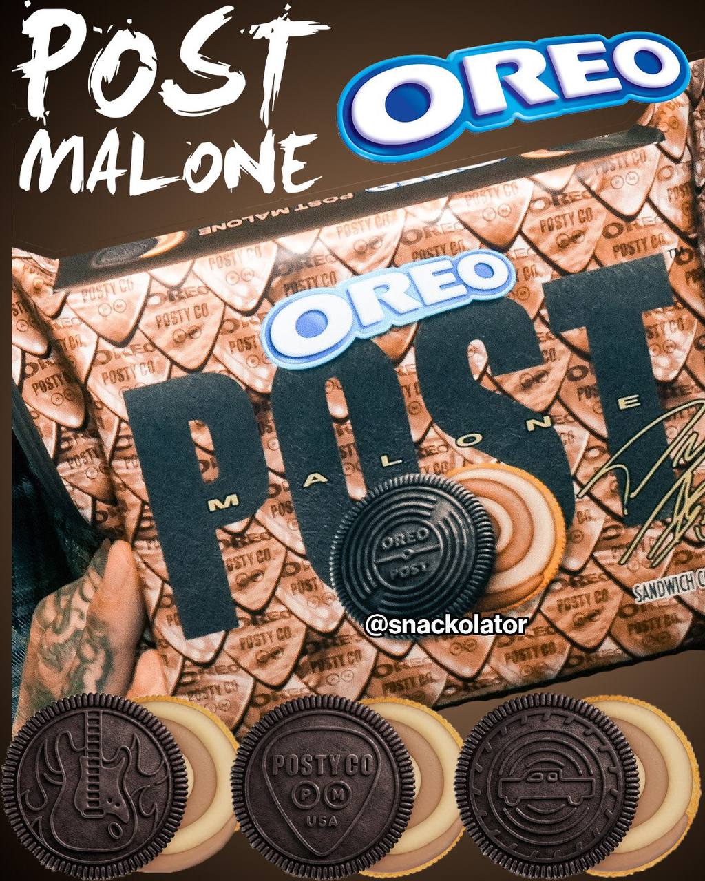 Ооо, Oreo заколлабился с Post Malone, и выкатил спешл. Это двусторонне печенье — с одной стороны традиционное шоколадное печенье, с другой — золотое, а посередине начинка из соленой карамели 🤤 | Сетка — социальная сеть от hh.ru