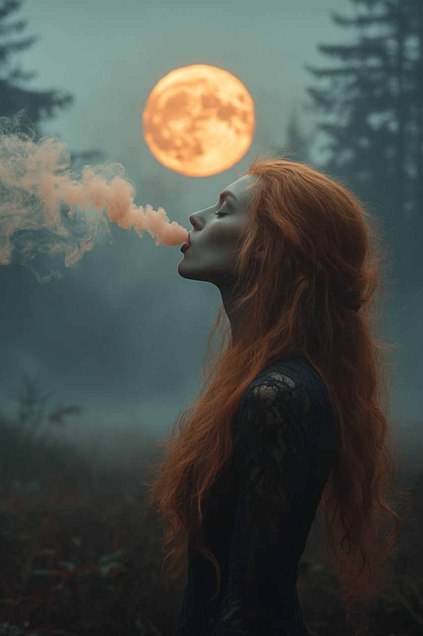 prompt: infinite tongue blowing smoke into the shape of a foxfire under a midnight moon light --ar 2:3 --stylize 666 --v 6.1 | Сетка — социальная сеть от hh.ru