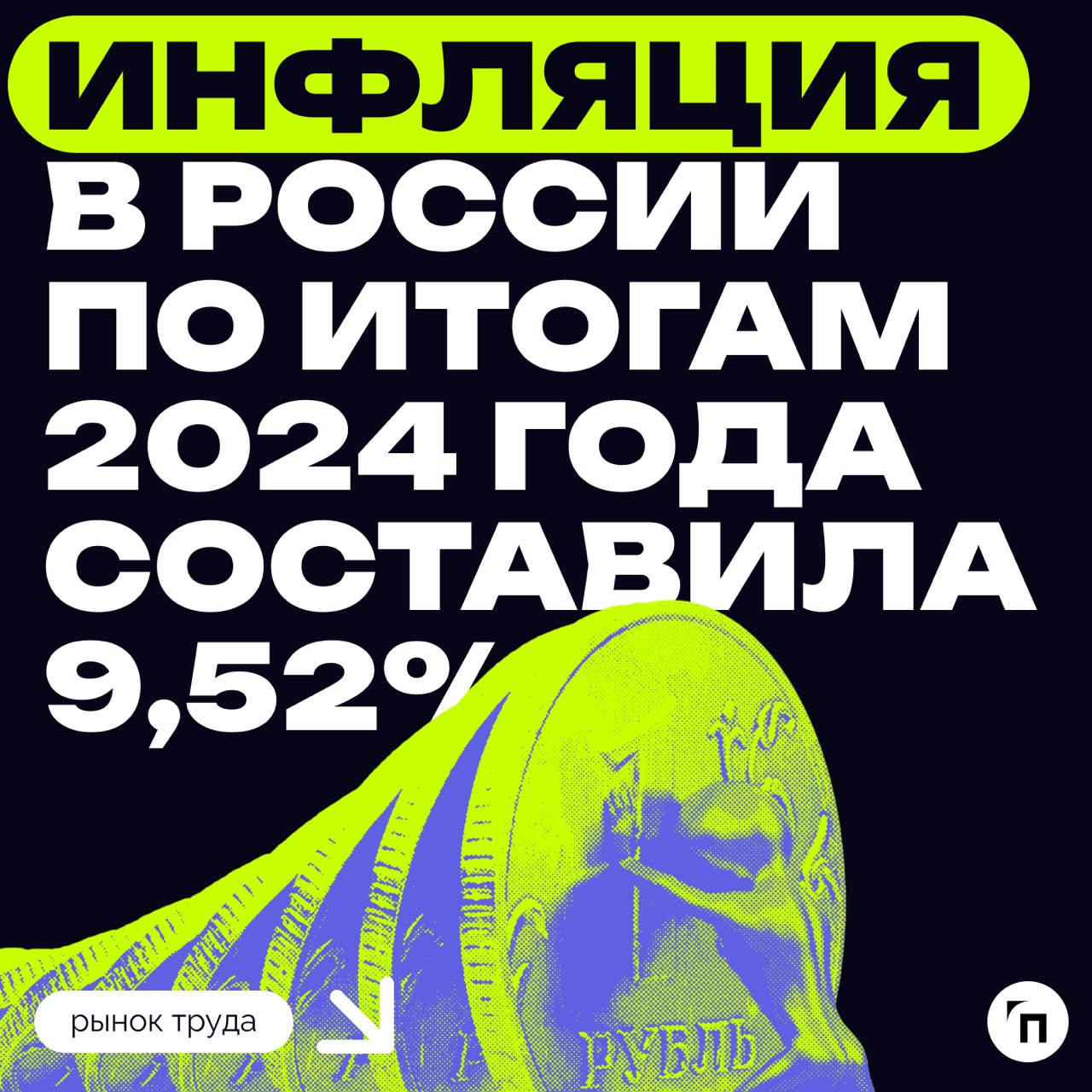 ❇️ Инфляция в России по итогам 2024 года составила 9,52%
Потребительские цены в России в 2024 году выросли на 9,52%, сообщил Росстат | Сетка — социальная сеть от hh.ru