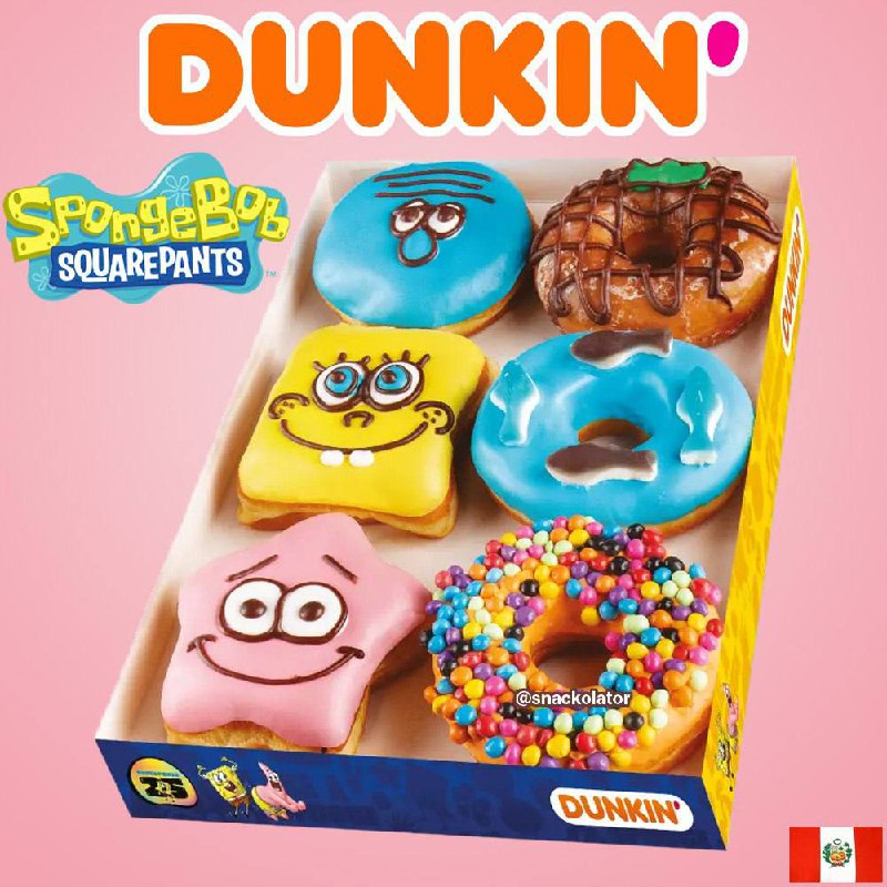 Опа, Dunkin Donuts заколлабился со Спанч Бобом и выпустил в Перу специальный пак пончиков с Губкой, Патриком и Сквидвардом | Сетка — социальная сеть от hh.ru
