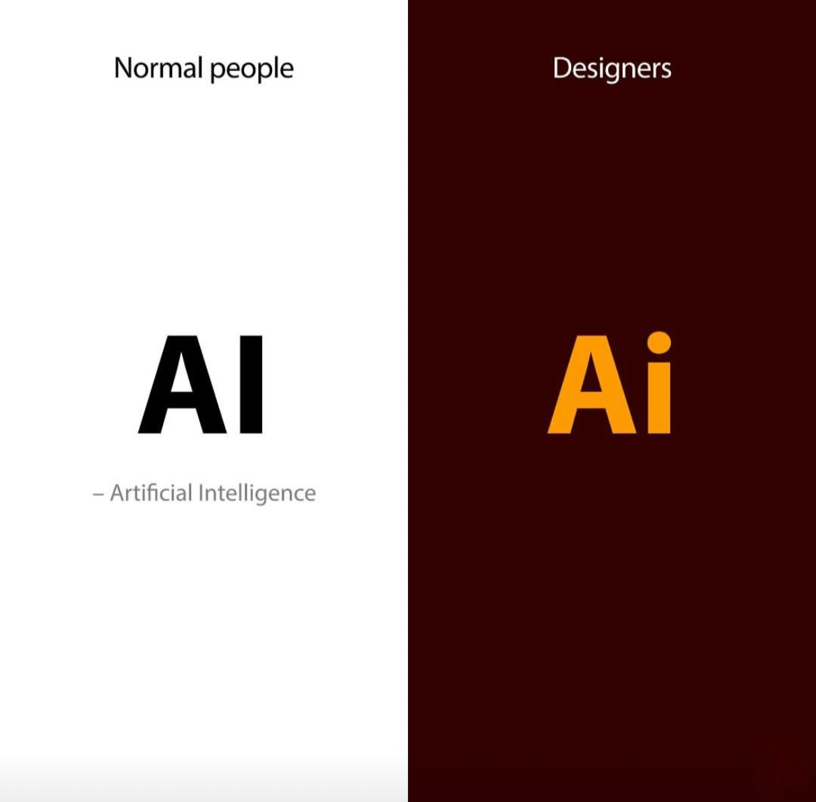 Обычные люди vs Дизайнеры
Когда мы говорим:
•“AI”, большинство людей думают о Искусственном Интеллекте… но для нас, дизайнеров, это Adobe Illustrator | Сетка — социальная сеть от hh.ru