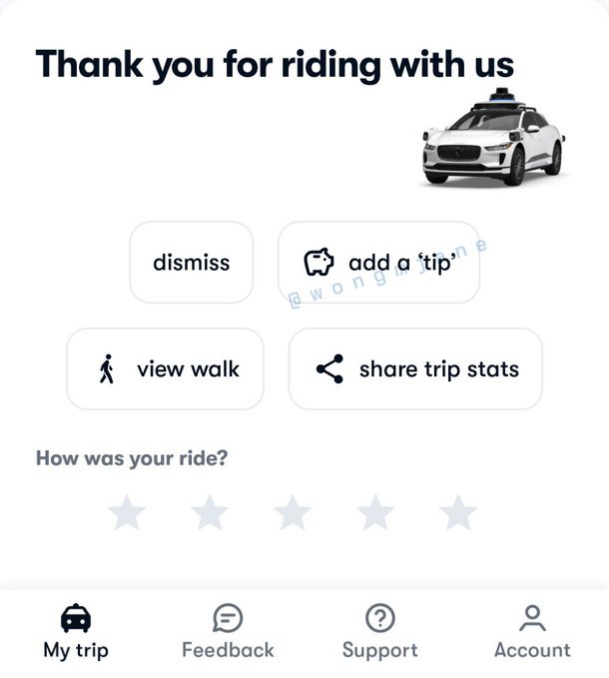 У гугловского беспилотного такси Waymo тем временем появилась кнопка чаевых. Очень надеюсь, что по умолчанию там процентов 30-40 стоит | Сетка — социальная сеть от hh.ru