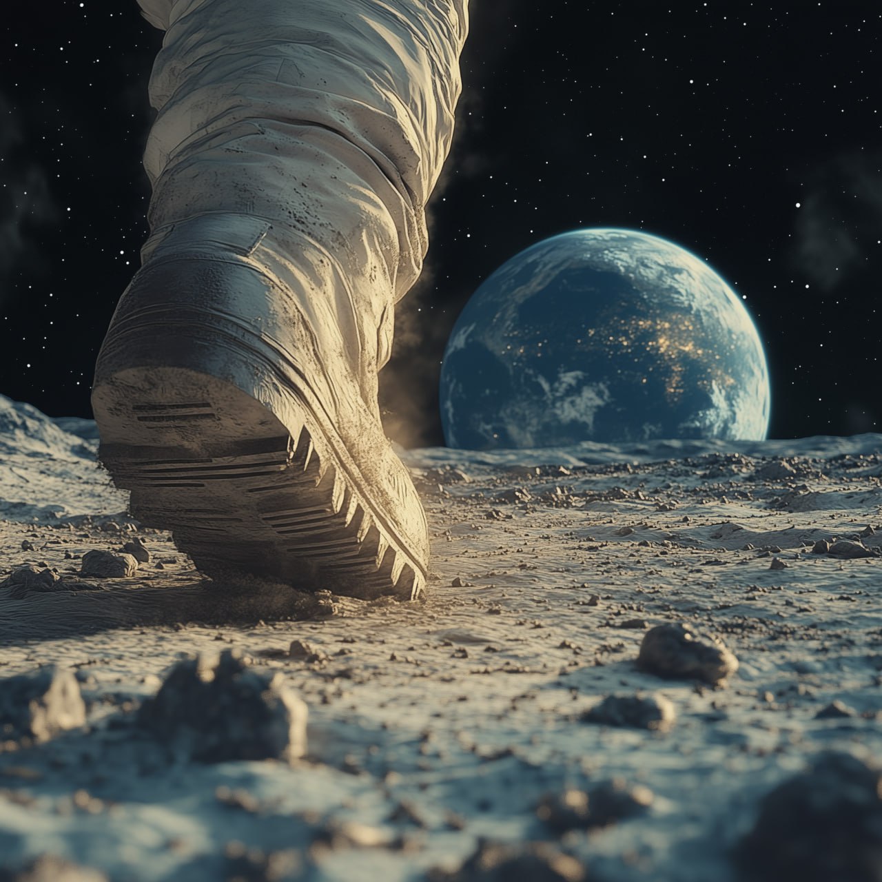 prompt: a close up of an astronaught's foot landing on the moon with earth in the background, dust and smoke --stylize 700 --v 6.1 | Сетка — социальная сеть от hh.ru