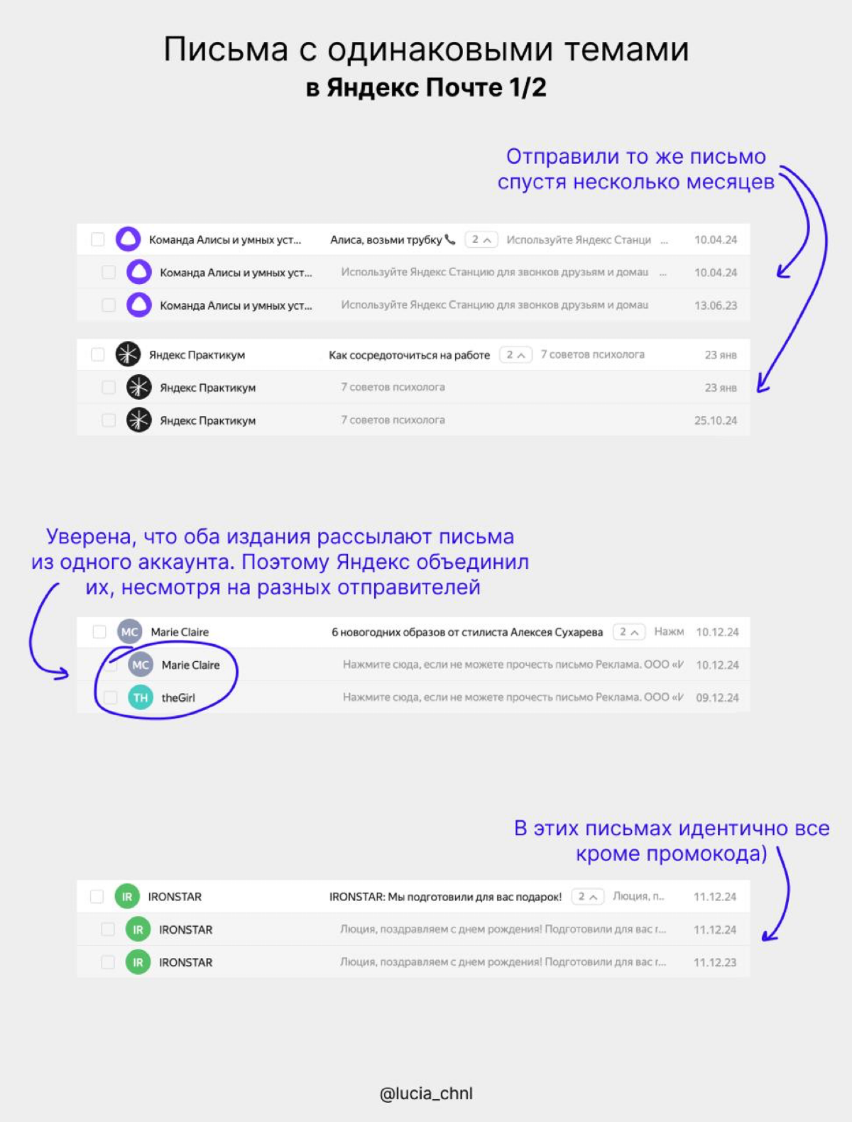 как использовать одно письмо дважды, да так чтобы читатель этого не заметил
недавно получила письмо от Яндекс Практикума, которое почти полностью совпадало с предыдущим | Сетка — социальная сеть от hh.ru