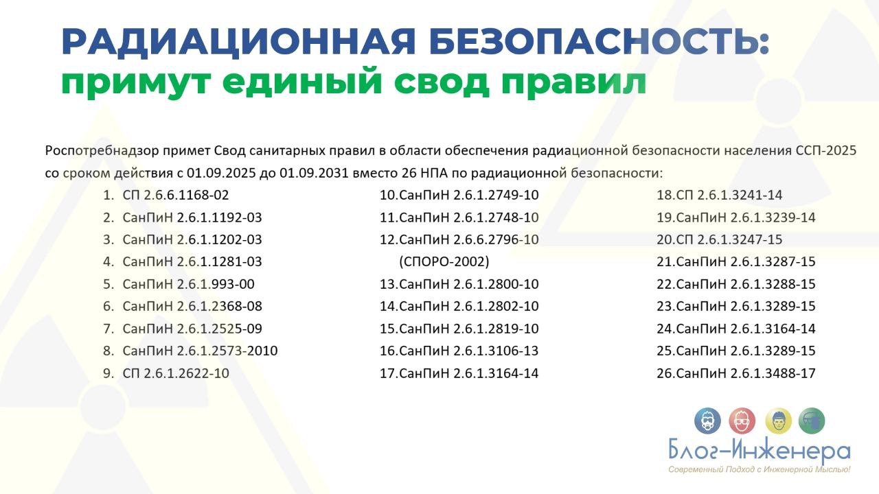 ⏰ Ждём единый свод правил по радиационной безопасности
Блог—Инженера для тебя ❤️
⭐️ СУОТ 📍 Услуги | Сетка — социальная сеть от hh.ru