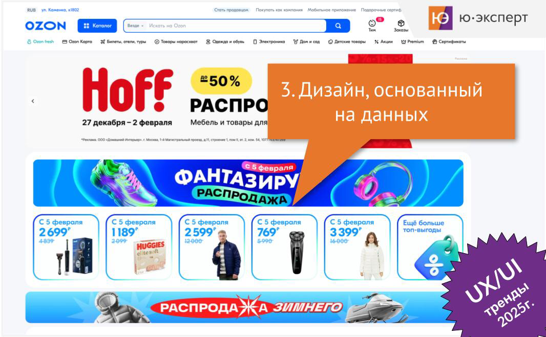 ✳ Пример использования data-driven design в OZON.
В 2025 году подход к UX-дизайну значительно меняется благодаря активному использованию данных | Сетка — социальная сеть от hh.ru