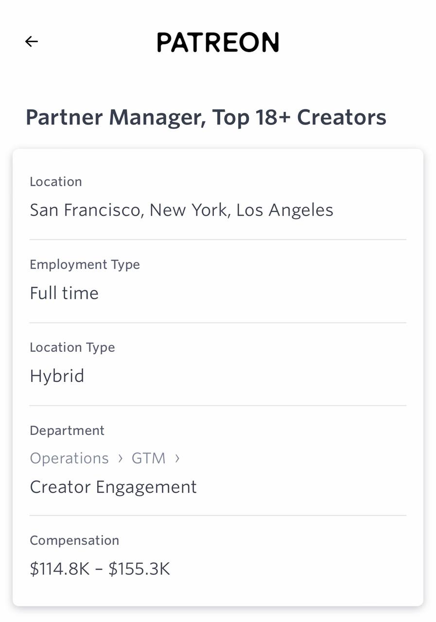 Patreon устал молча смотреть на вот это вот всё, и решил нанять своего первого менеджера по работе с креаторами в тематиках 18+ 🥳 | Сетка — социальная сеть от hh.ru