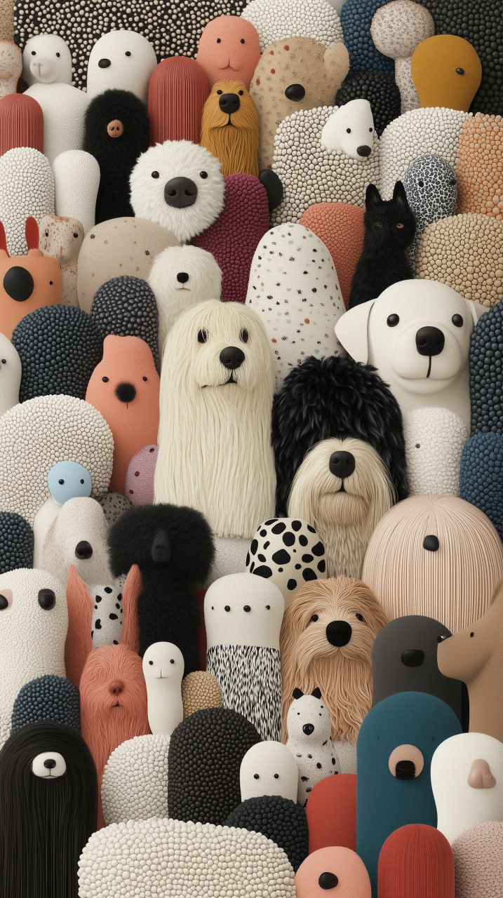 prompt: collage of a dog park for kids ages 6-12. Include only colored dogs. Navy blue and gold with a small slash of deep purple color palette. bold colors, uplifting mood | Сетка — социальная сеть от hh.ru