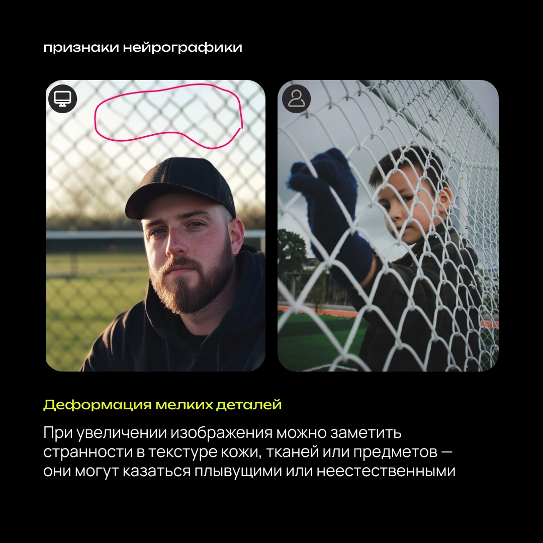 Оформила карточки, в которых выделила ключевые отличия нейрографики и фотографии. В последнее время различать их стало сложно даже мне | Сетка — социальная сеть от hh.ru