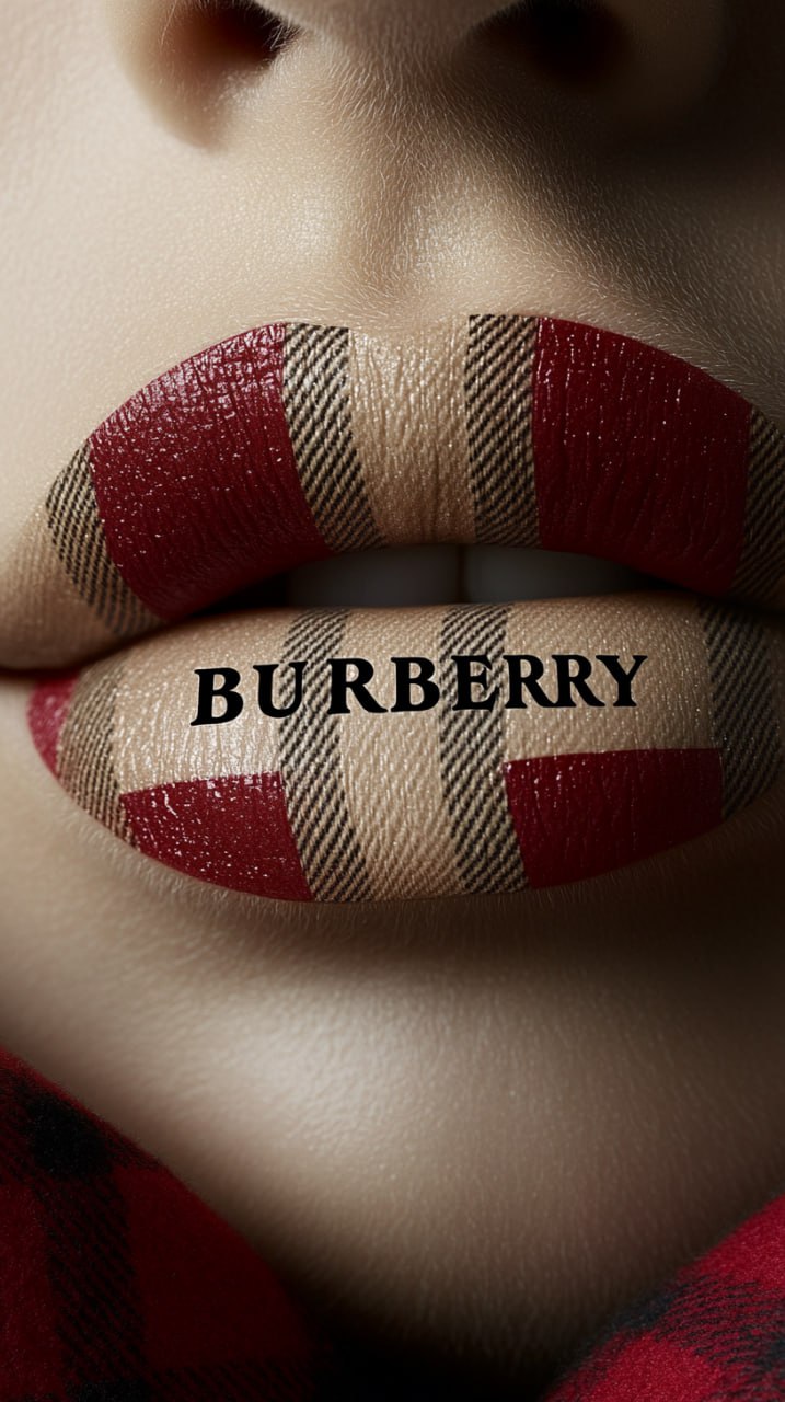prompt: A refined and stylish close-up of lips painted in a classic Burberry-inspired lipstick design | Сетка — социальная сеть от hh.ru
