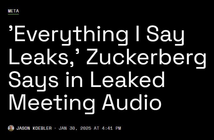 "Всё что я говорю - попадает в "сливы", говорит Цукерберг на слитой аудио записи.
😀 | Сетка — социальная сеть от hh.ru
