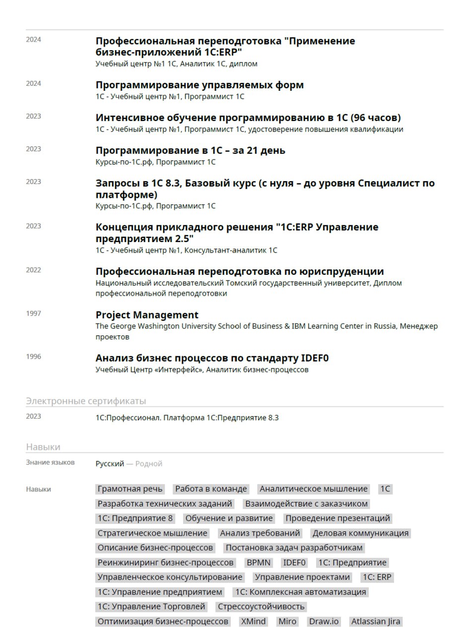 Ну вот и пришло время для разбора ваших резюме. Сегодня разбираем резюме Аналитика 1С. Погнали!
Разбор здесь.
Хотите также? Отправьте резюме на аудиоразбор резюме | Сетка — социальная сеть от hh.ru