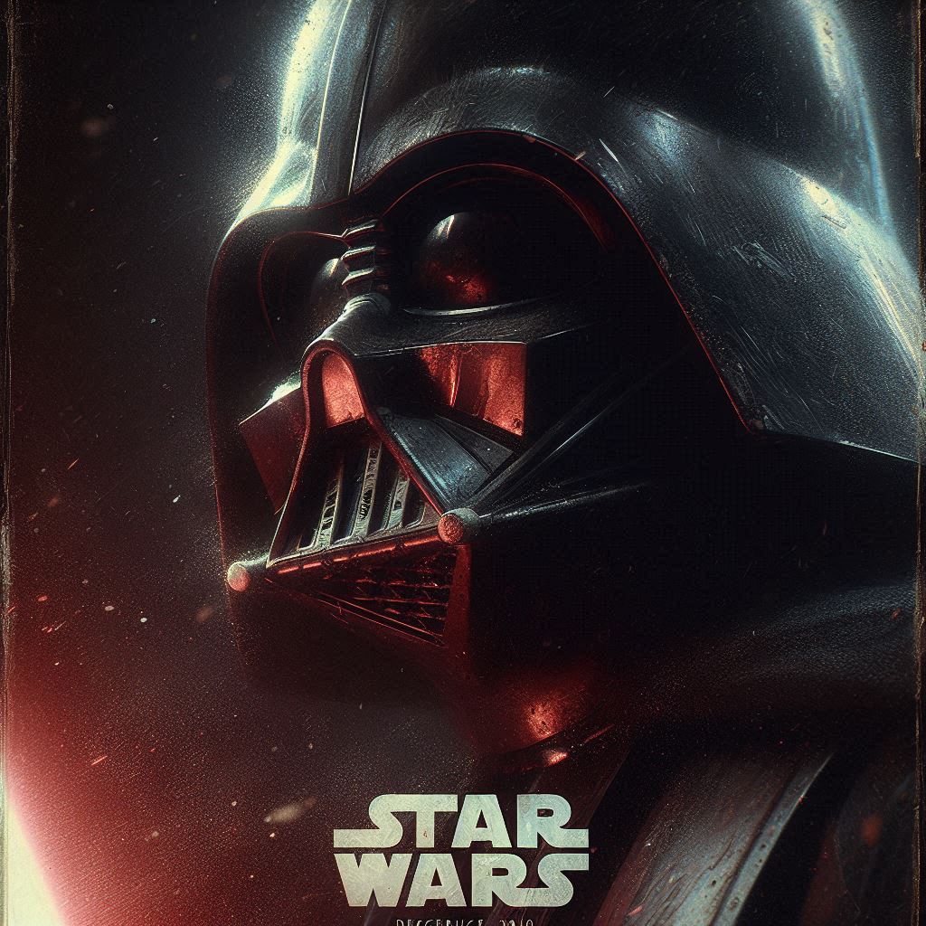 AI: DALL·E 3
🎨 Промпт:
Cinematic poster of Darth Vader, close-up editorial photo, grunge style with dust particles and scratches, dark atmospheric lighting, dramatic shadows, minimalistic layered comp... | Сетка — социальная сеть от hh.ru