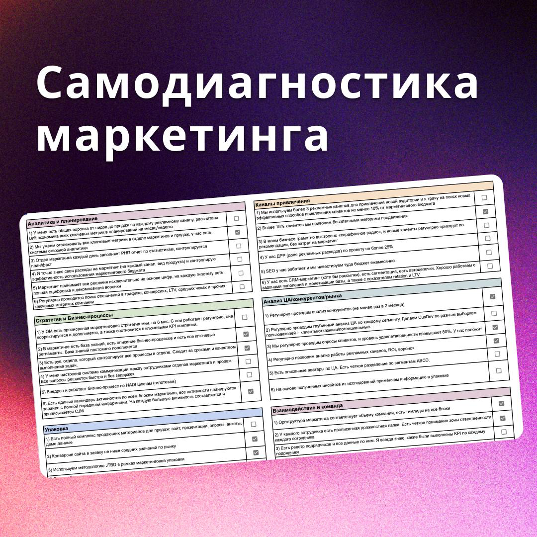 Самодиагностика маркетинга: Как понять, что ваш маркетинг нуждается в улучшении?
🔗скачать шаблон таблицы
Большие бюджеты, сильные команды и активное продвижение не всегда гарантируют результат | Сетка — социальная сеть от hh.ru