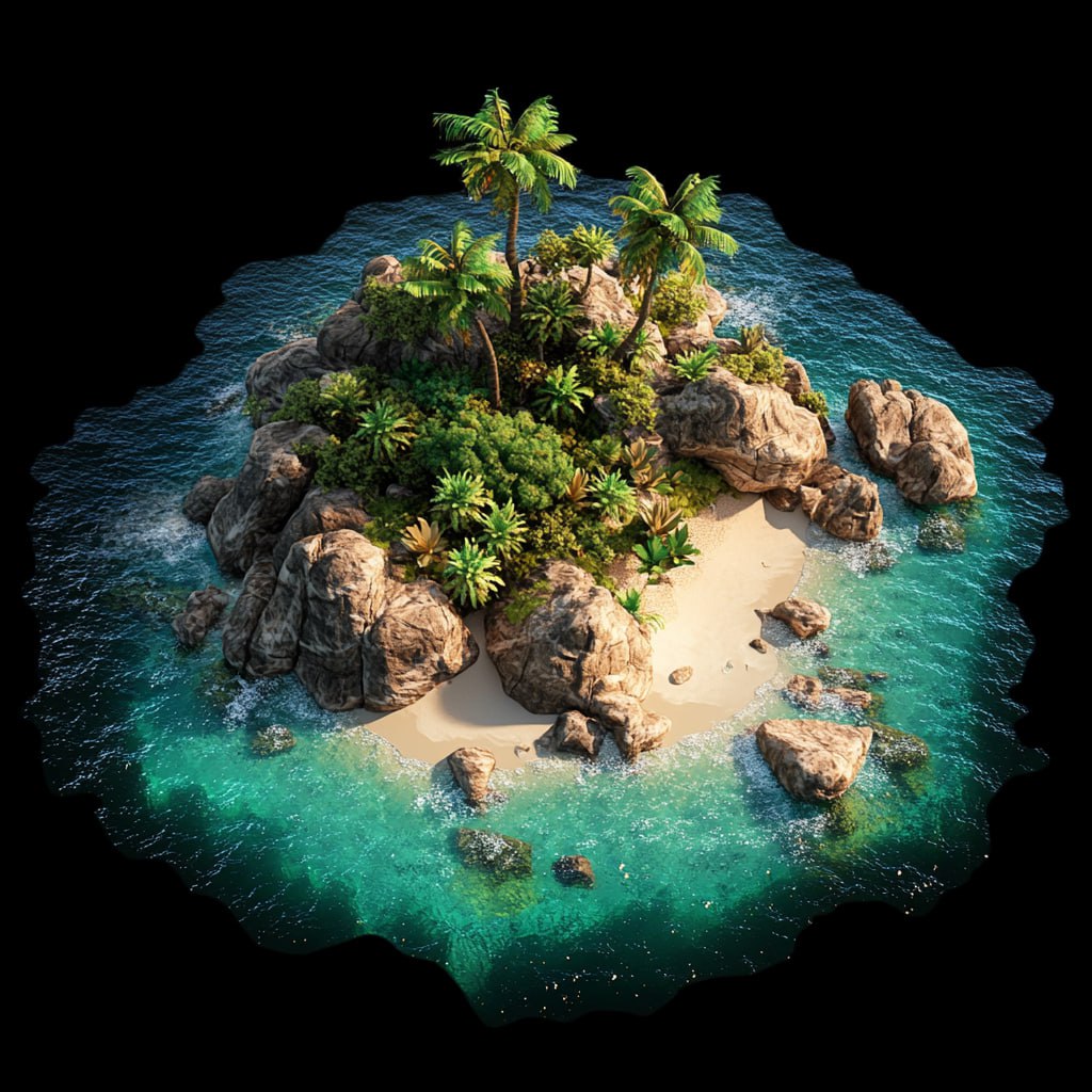 prompt: isometrique 2D tropical island, top view camera, ps5 graphique, black background --v 6.1 | Сетка — социальная сеть от hh.ru