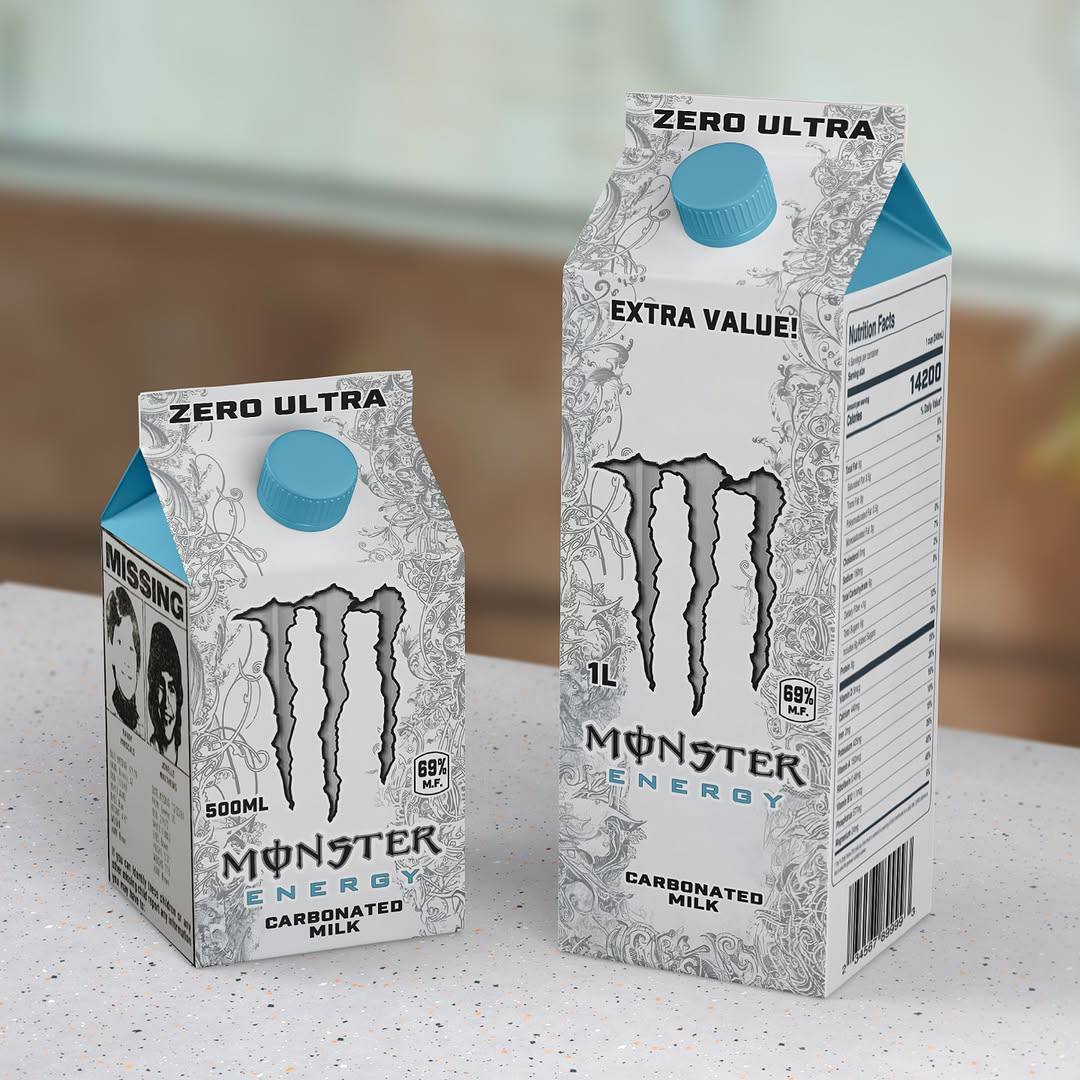 Што? В сети показали энергетическое молоко от Monster Energy в двух объемах — 500 миллилитров и 1 литр. В литровом аж 14200 калорий — хватит на неделю | Сетка — социальная сеть от hh.ru