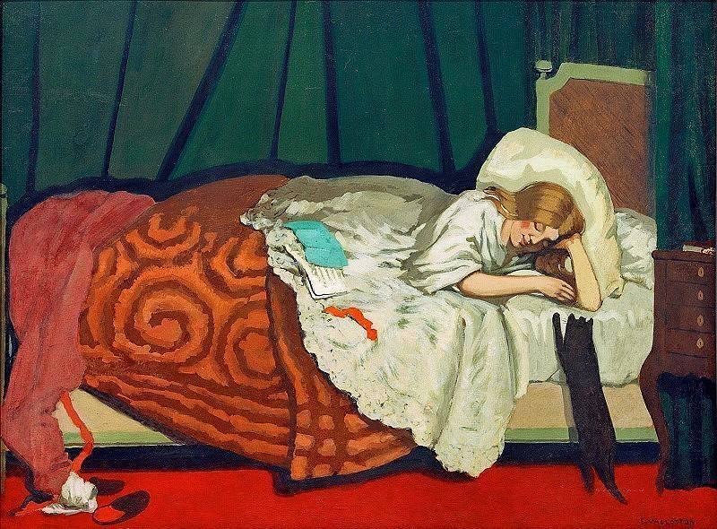 «Женщина в кровати играет с кошкой» (к сожалению оригинальное название картины «Woman in bed playing with a cat» на русском не рифмуется). Художника Феликс Валлоттон.
1899 год. #котвыходногодня | Сетка — социальная сеть от hh.ru