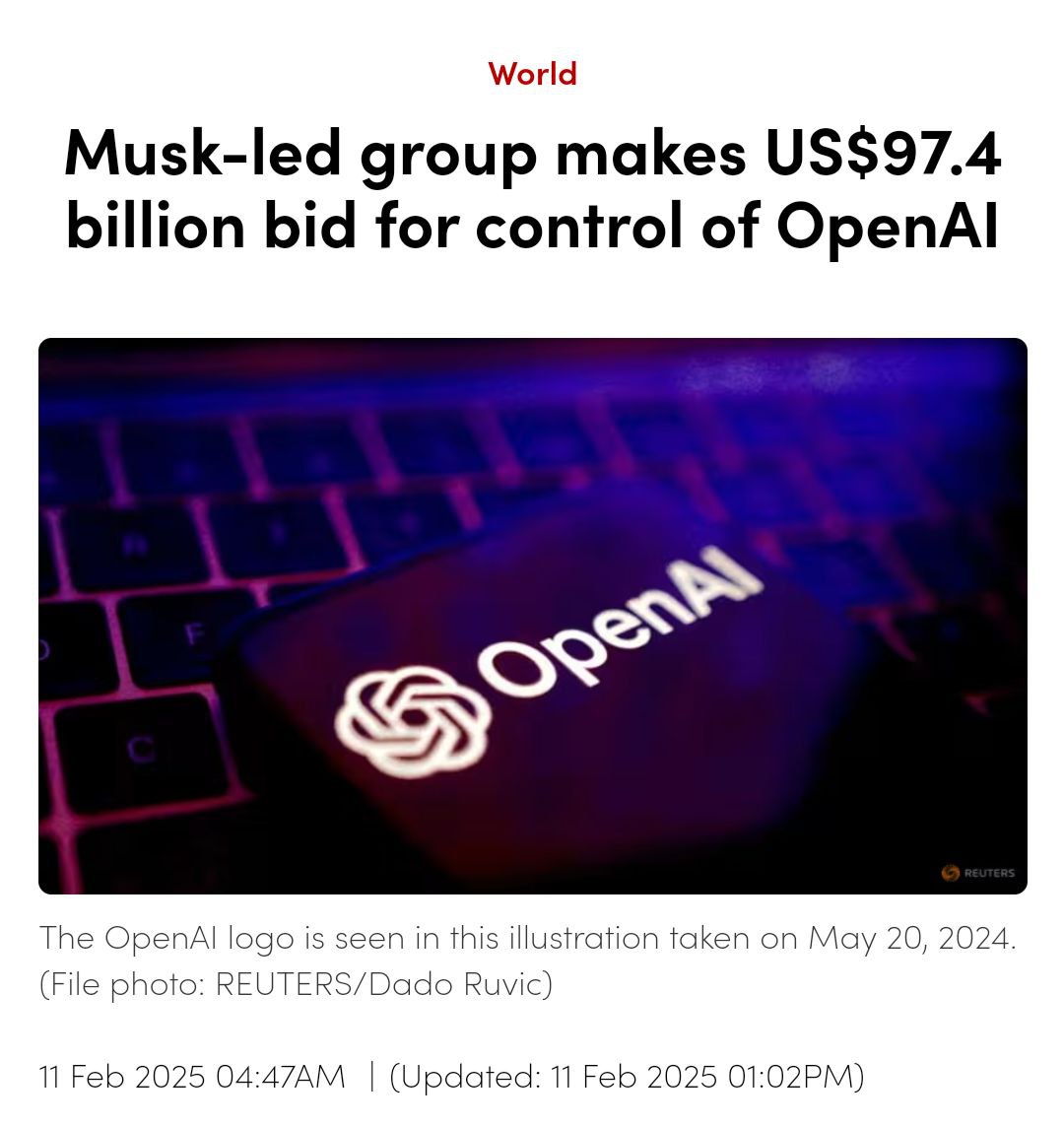 Что-то на богатом
Илон Маск предложил выкупить OpenAI за 97.4 млрд долларов, в ответ Сам Альтман оценил соцсеть X.com (бывш Twitter) в 10 раз дешевле, на 9.74 млрд долларов | Сетка — социальная сеть от hh.ru