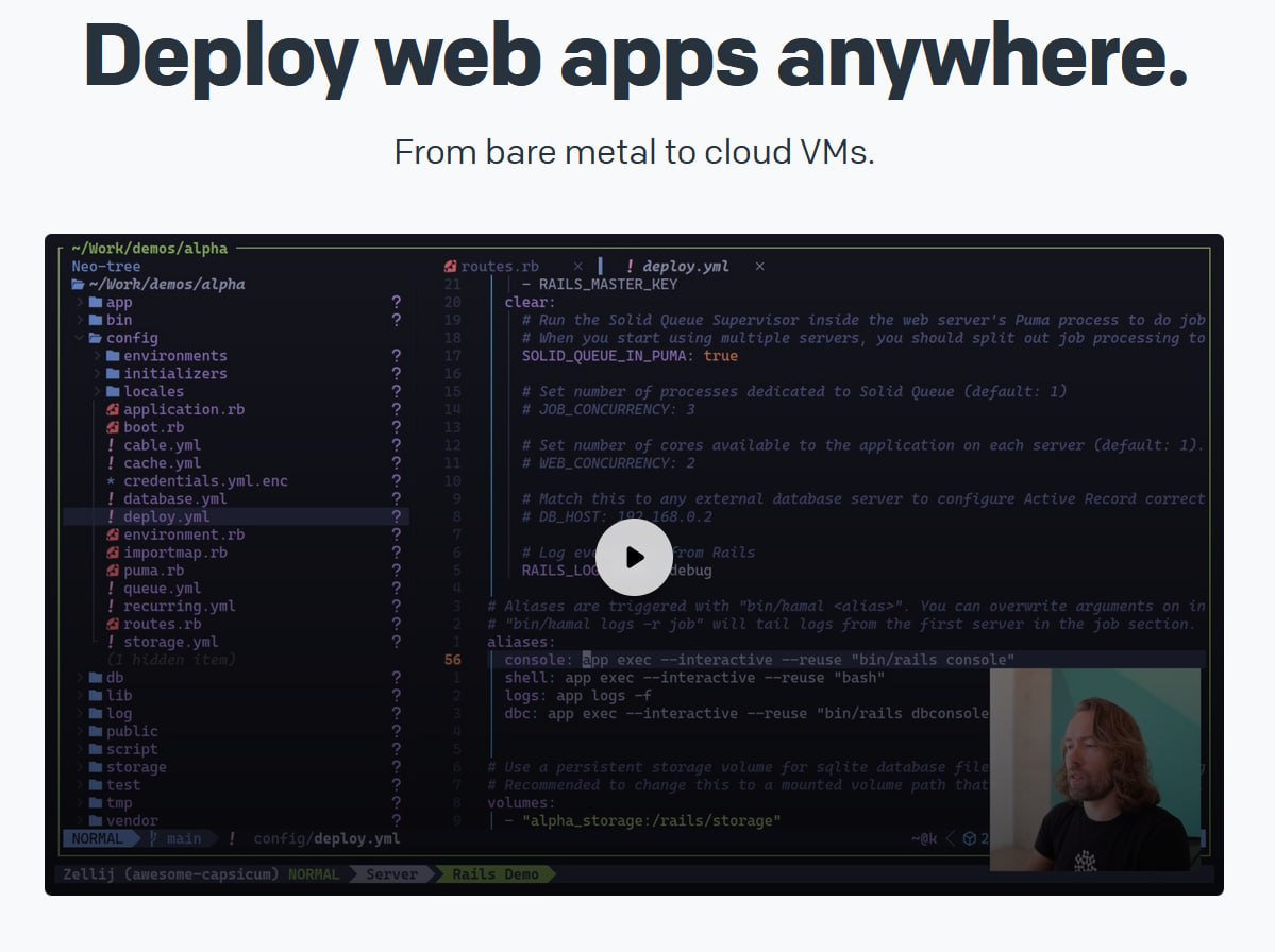 Kamal: Deploy web apps anywhere
https://github.com/basecamp/kamal | Сетка — социальная сеть от hh.ru