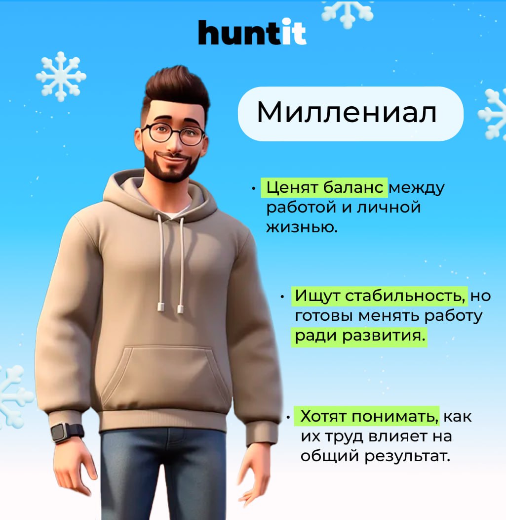 Как работать с зумерами и миллениалами?
Поколения Z (зумеры)👶 и
Y (миллениалы) 🫡— это две ключевые группы на рынке труда сегодня. Они разные, но их объединяет одно: они хотят больше, чем просто работу | Сетка — социальная сеть от hh.ru