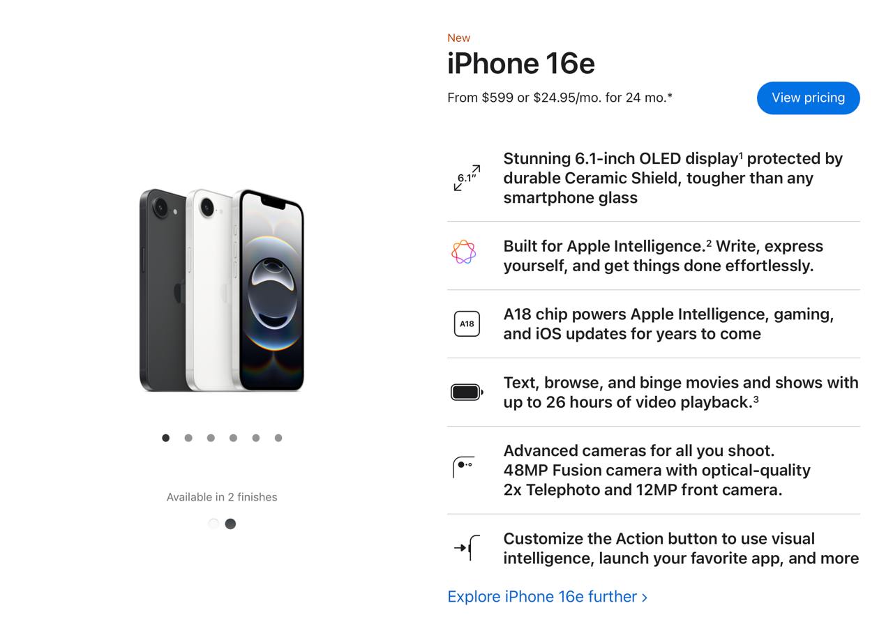 Apple официально выкатила новый айфон — iPhone 16E. Ожидалось, что модель станет самой бюджетной за свои $400-450, но смартфон стоит $599 (что всё равно делает его самым дешёвым в действующей линейке) | Сетка — социальная сеть от hh.ru