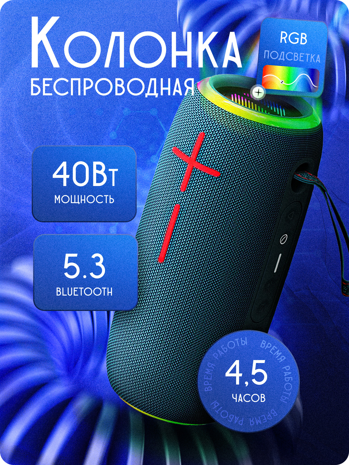 #ИНФОГРАФИКА
Колонка беспроводная - Редизайн.
Вот такой вот интересный редизайн получился на карточку товаров для маркетплейса | Сетка — социальная сеть от hh.ru