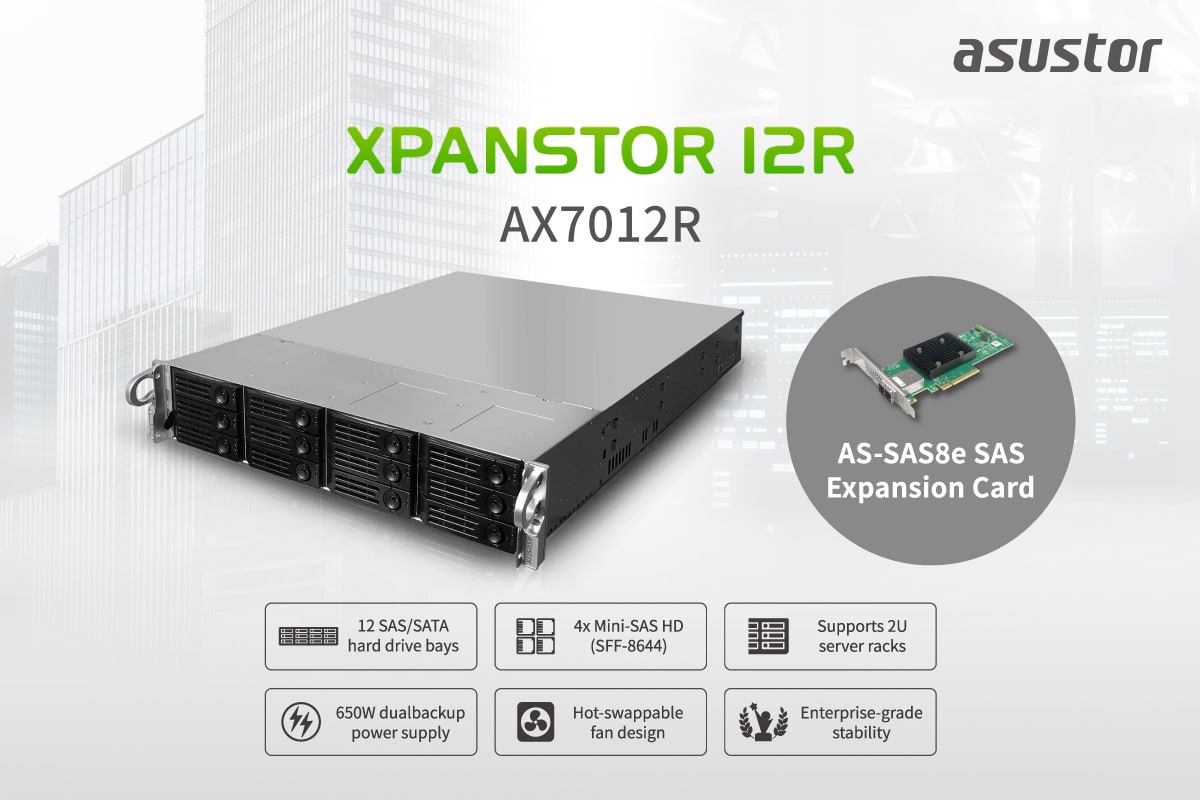 Asustor представила JBOD-массив и SAS-адаптер
Asustor анонсировала JBOD-массив Xpanstor 12R и адаптер SAS HBA AS-SAS8e для расширения возможностей NAS за счёт подключения дополнительных HDD или SSD с ... | Сетка — социальная сеть от hh.ru