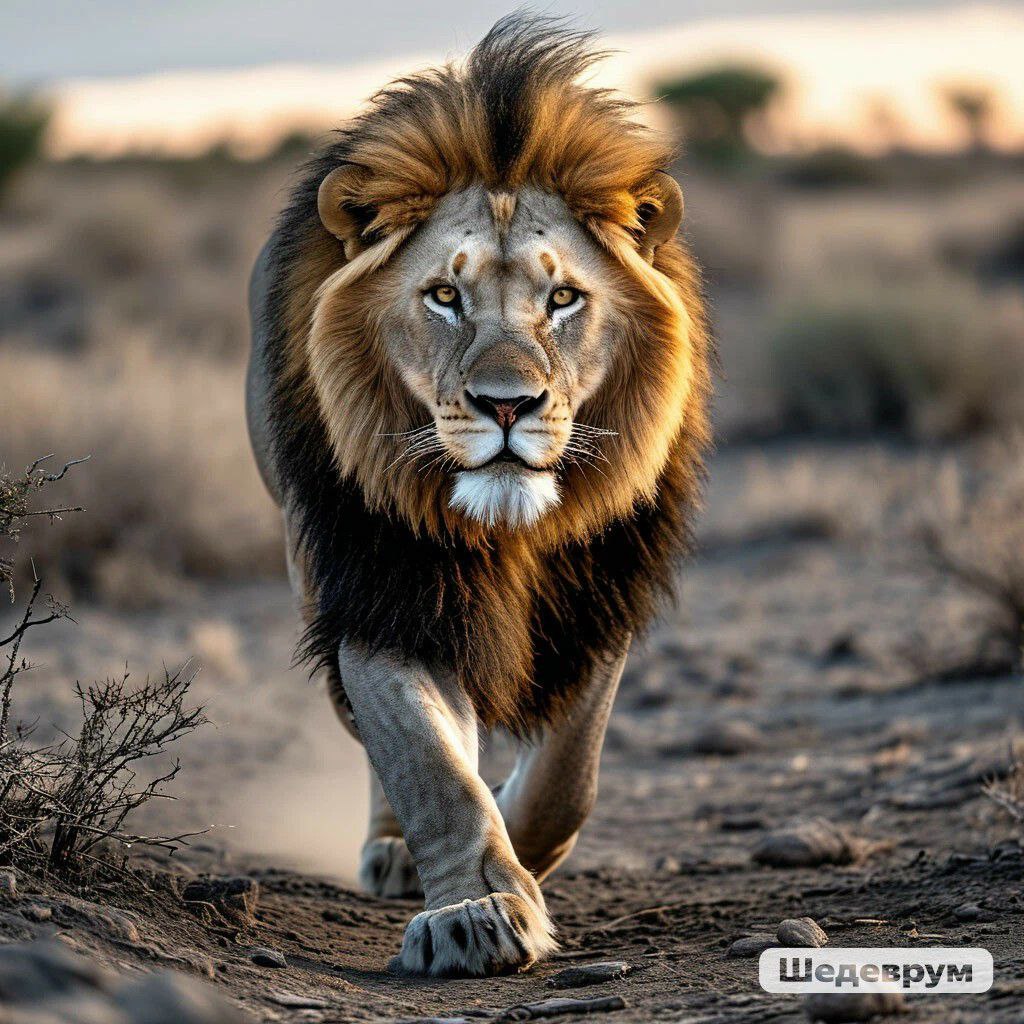 prompt: Фотография в стиле Laurent Baheux — чёрно-белая основа с акцентами цвета. На переднем плане:
Дикое животное лев в движении, с текстурой шерсти, подчёркнутой контрастом света и теней | Сетка — социальная сеть от hh.ru