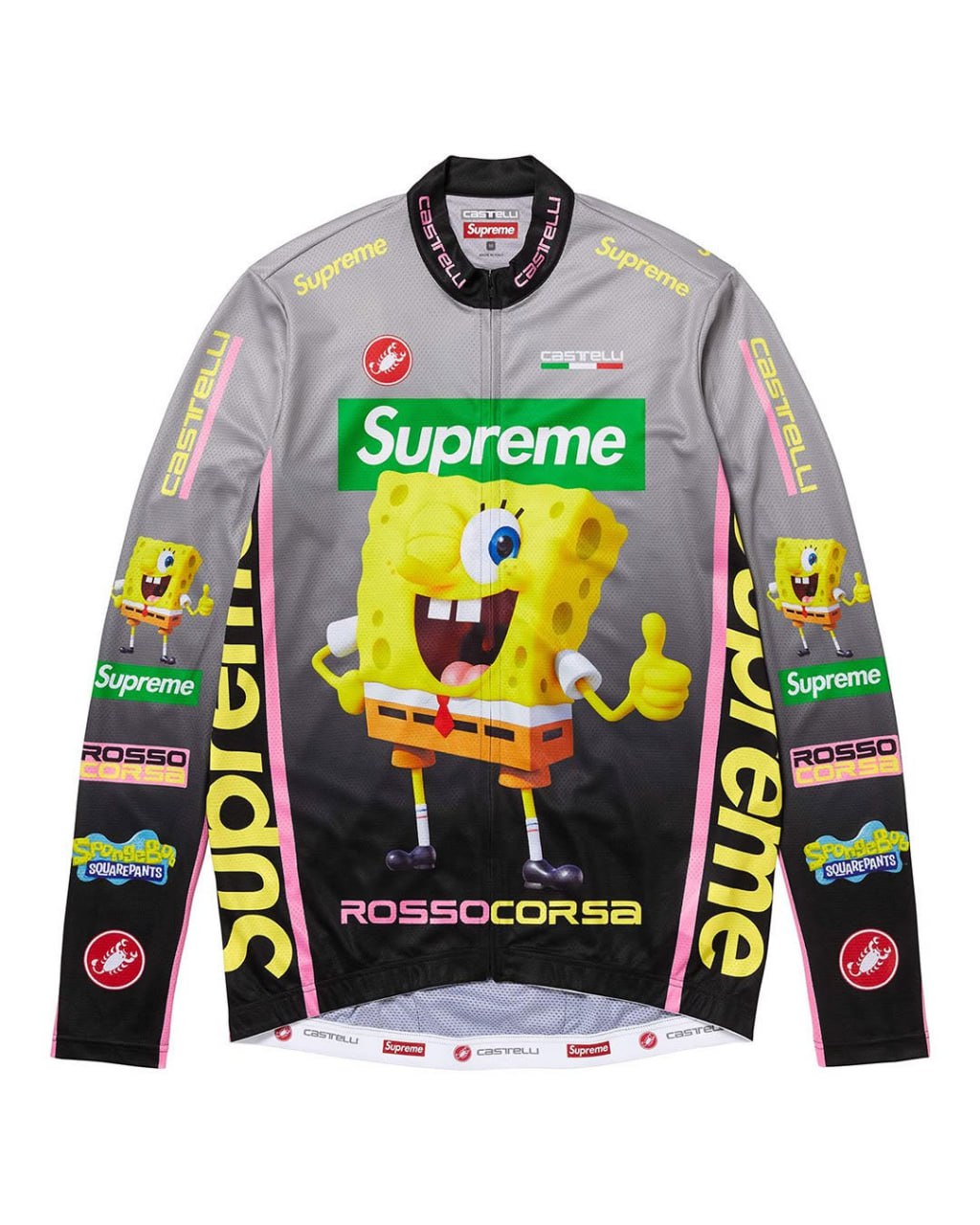 Supreme заколлабился со Спанч Бобом. Вместе с Nickelodeon бренд уличной одежды выпустил куртки, а также специальную коллекцию для велосипедистов: футболку, комбинезон, кепку и бутылки для воды | Сетка — социальная сеть от hh.ru