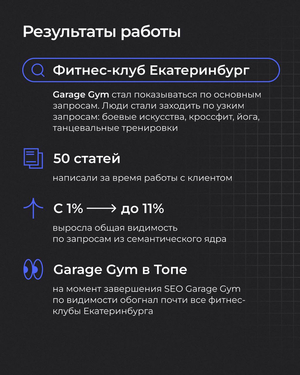 Как обойти конкурентов и увеличить количество заявок в фитнес-клуб на 98%?
Мы знаем ответ на этот вопрос!
В карточках рассказываем историю SEO-продвижения для нашего клиента в высококонкурентной нише🔥... | Сетка — социальная сеть от hh.ru