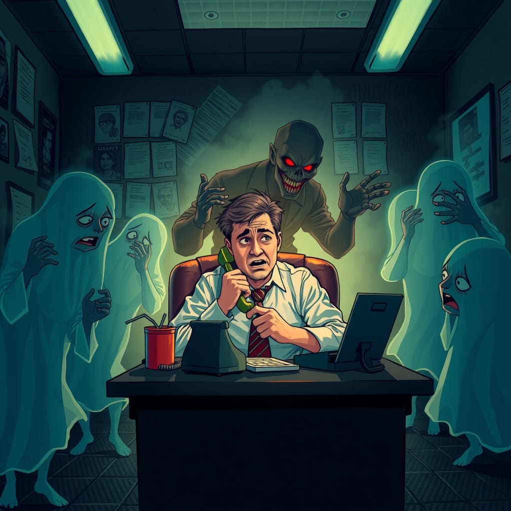 📖 Страшная история на ночь 🌙👻
Лабиринт забытых сделок
...Глубоко в подземелье офиса, где пыльные контракты шепчутся с тенями прошлых целей и планов, работал смелый продавец по имени Алекс | Сетка — социальная сеть от hh.ru