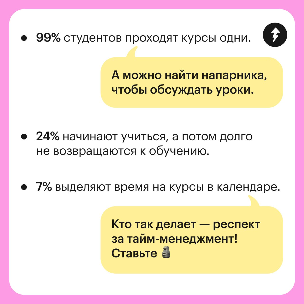 Представьте, что мы о вас знаем 🕵️
Недавно мы проводили исследование о том, как учатся студенты Учебника Т—Ж. Смотрите статистику и пишите в комментарии, узнали себя или нет | Сетка — социальная сеть от hh.ru