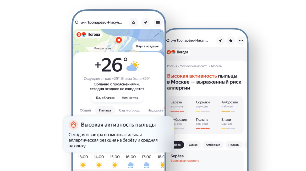 Яндекс Погода запустила сервис для аллергиков
Новый сервис «Активность пыльцы» заранее предупредит пользователя о повышенной концентрации аллергенов и поможет спланировать поездки | Сетка — социальная сеть от hh.ru