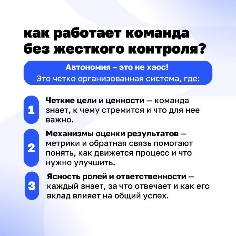 Кто в доме хозяин: команда или начальник?
Автономная команда работает без постоянного контроля сверху. Но это не значит, что в ней хаос | Сетка — социальная сеть от hh.ru