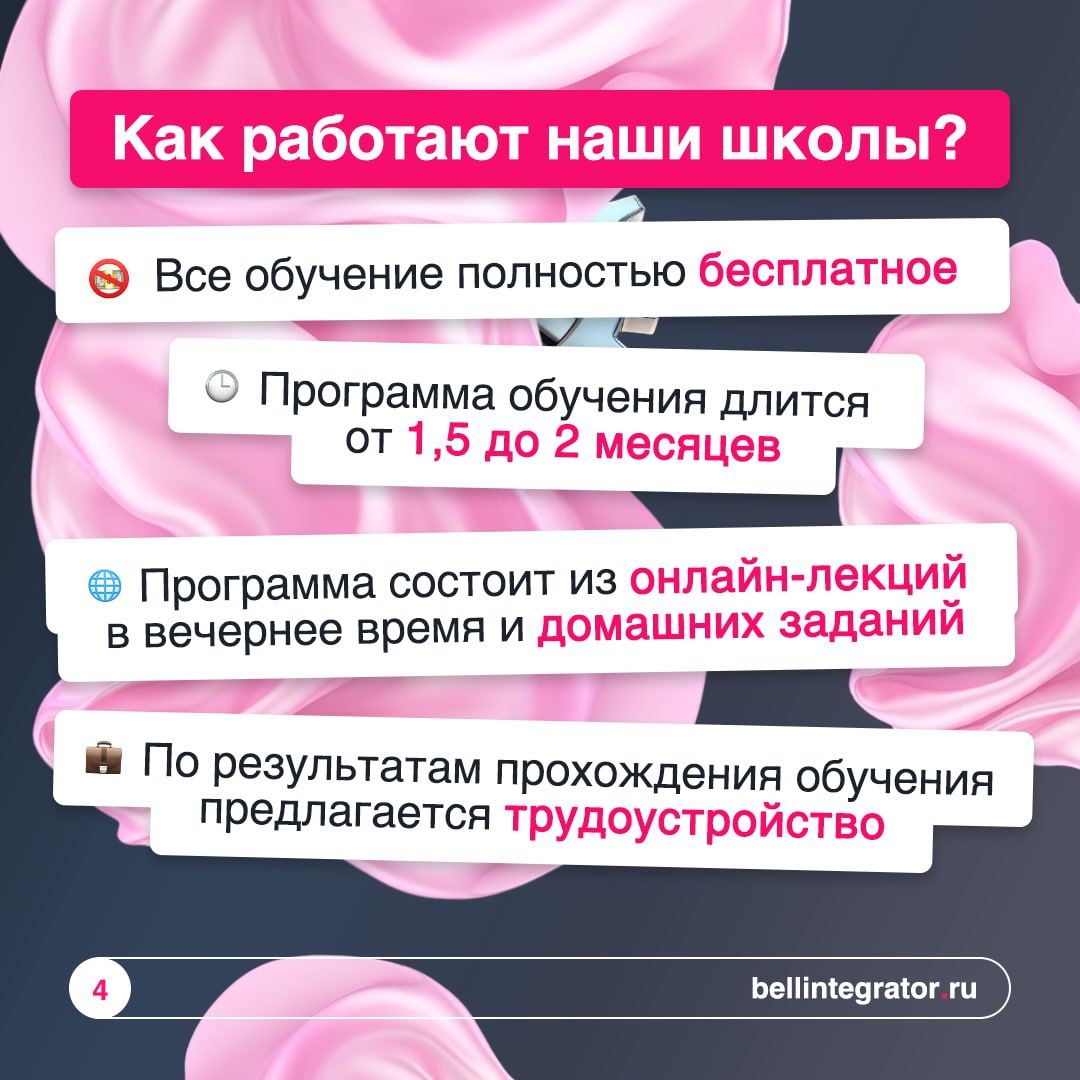 Хочешь воплотить свои карьерные мечты в жизнь? Мы поможем!
Открыли новый набор в школы тестирования Bell Integrator 💻
Впереди несколько месяцев интенсивного обучения, общения с крутыми преподавателями... | Сетка — социальная сеть от hh.ru