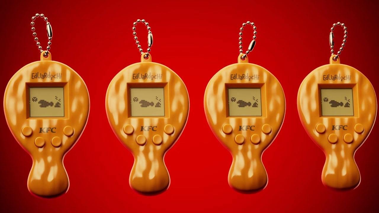 KFC решили сыграть на ностальгии и выпустили тамагочи "Eduardo" в виде куриной ножки. Зеленый монохромный экран только усиливает ностальгию | Сетка — социальная сеть от hh.ru