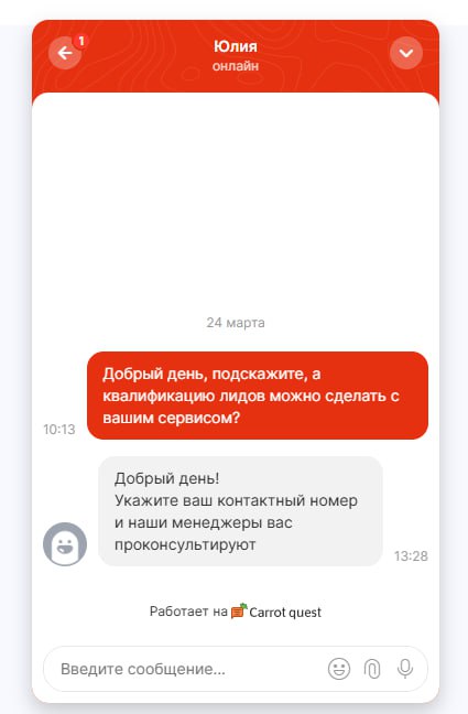 Вот так работать нельзя. Если поставили чат на сайте - будьте ответственны за него.
Лучше сразу направлять на отправить вопрос и получить ответ в мессенджер или на почту | Сетка — социальная сеть от hh.ru