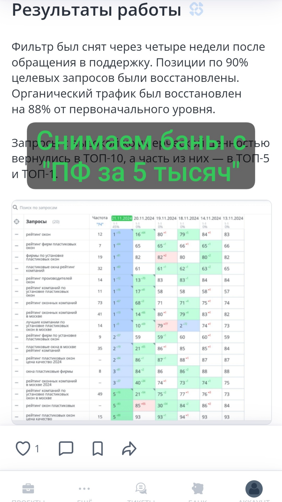 Вывод из бана ПФ | Сетка — социальная сеть от hh.ru