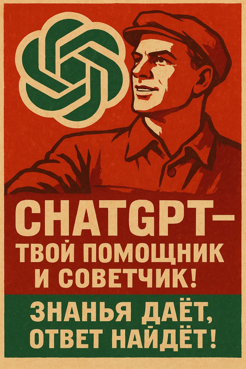 Обновлённый ChatGPT прекрасно создаёт советские плакаты. | Сетка — социальная сеть от hh.ru