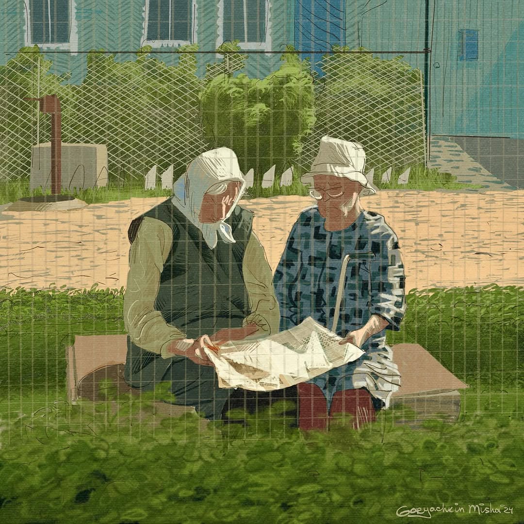 Очень крутой диджитал-скетчинг от Миши Горячкина, который непонятно как прошёл мимо меня.
Круто, что такие работы всегда привязаны к какому-то стихийному мгновению. Получается очень по-настоящему | Сетка — социальная сеть от hh.ru