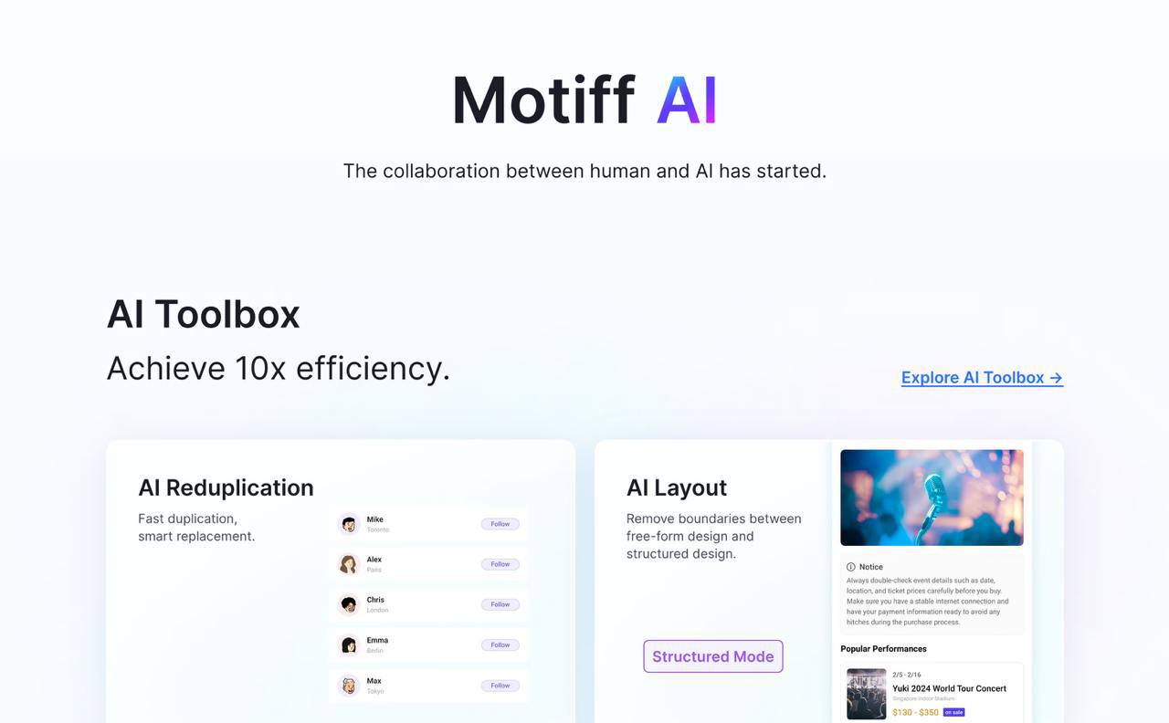 🆕 Знакомьтесь: Motiff
Это мощный AI инструмент для UX/UI дизайна | Сетка — социальная сеть от hh.ru
