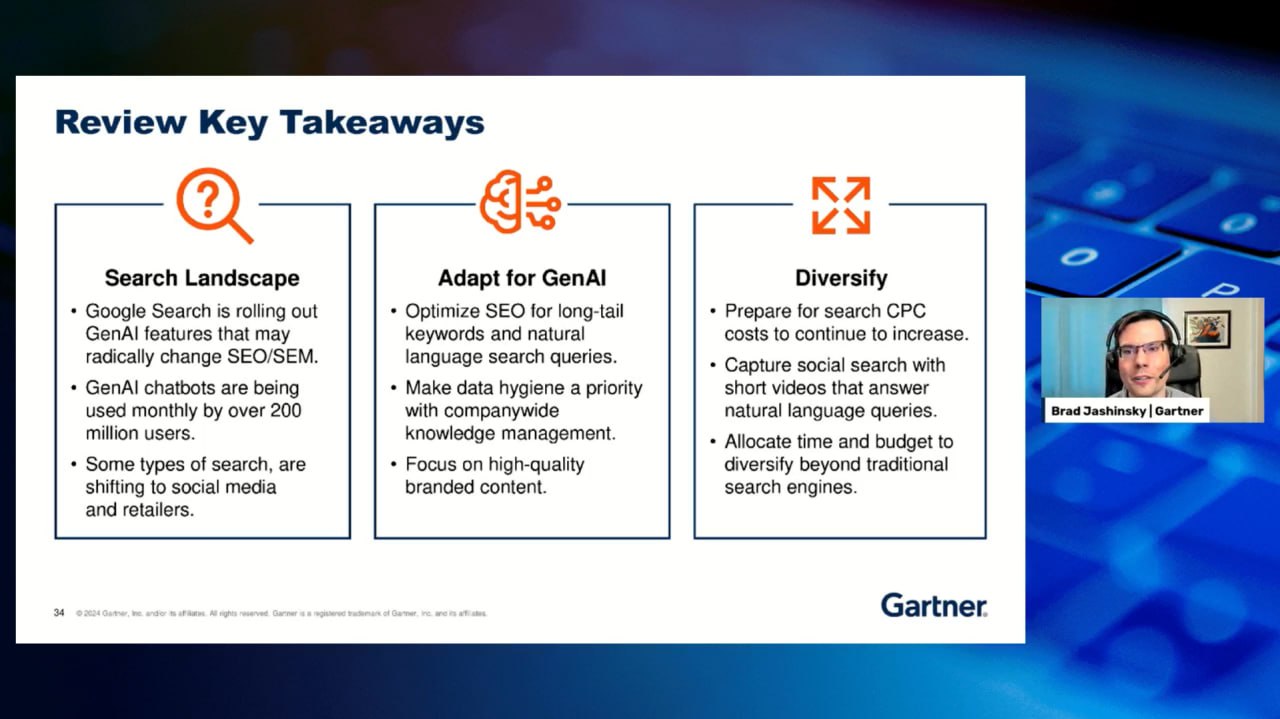Как оптимизировать контент компании для AI SEO - советы от Gartner
Посмотрела неплохой вебинар Gartner по теме AI in Marketing: How to Prepare for the Future of Search
На вебинаре обозначается такая п... | Сетка — социальная сеть от hh.ru