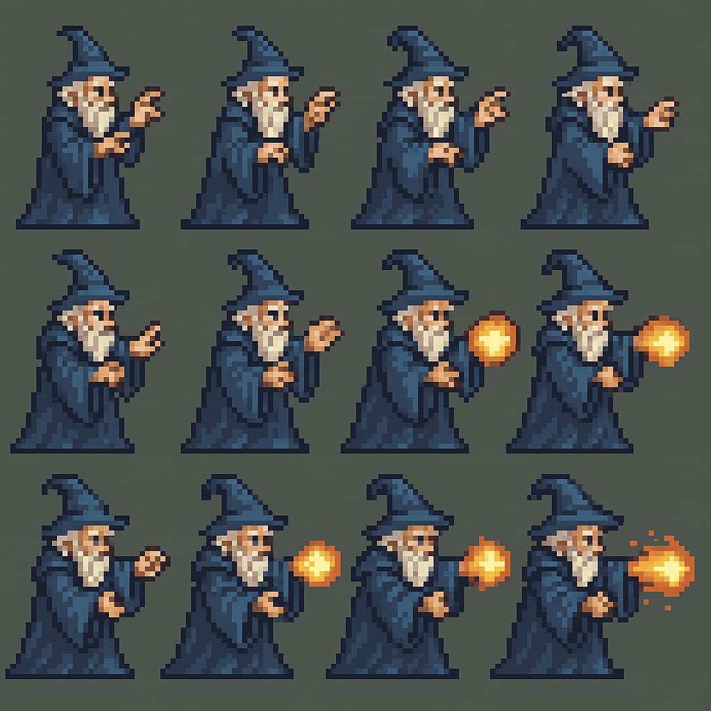 ⚡️ ChatGPT-4o Генерирует Анимацию?! Да! (Промпт + Реальный Пример) ✳️
Привет, подписчики! 👤 Посмотрите на этот шикарный спрайт-лист пиксельного волшебника ⬇️ — все эти кадры анимации ИИ создал на одно... | Сетка — социальная сеть от hh.ru