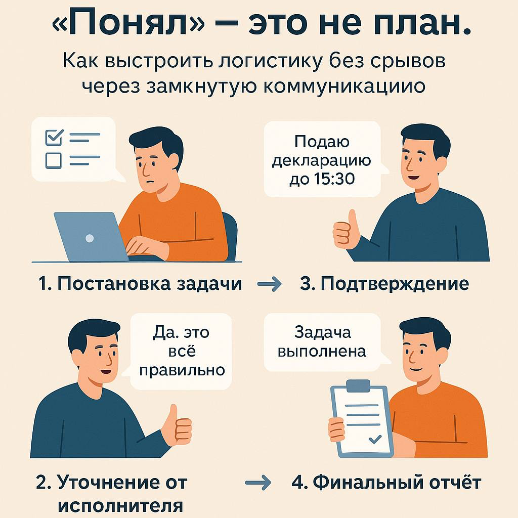 🔄 «Понял» — это не план. Как выстроить логистику без срывов через замкнутую коммуникацию
Работая в логистике 18+ лет, я всё чаще замечаю: срывы почти никогда не из-за некомпетентности | Сетка — социальная сеть от hh.ru