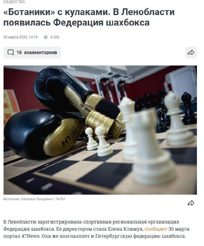 🌎 Сразу несколько изданий сообщило о успешной регистрации Федерации Шахбокса в Ленинградской области | Сетка — социальная сеть от hh.ru